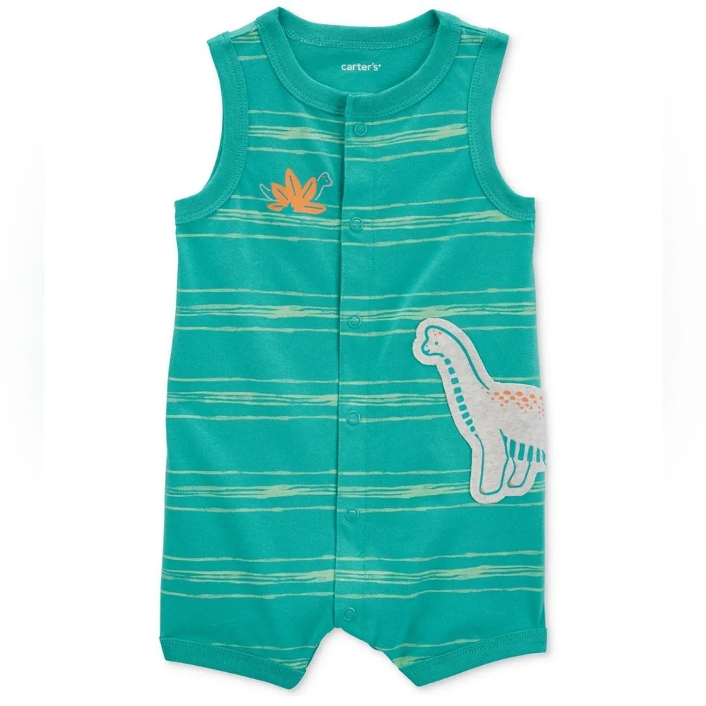 Carter’s 3M Snap Bottom Tank Top Shorts Green Dinosaur Snap-Up One Piece Romper